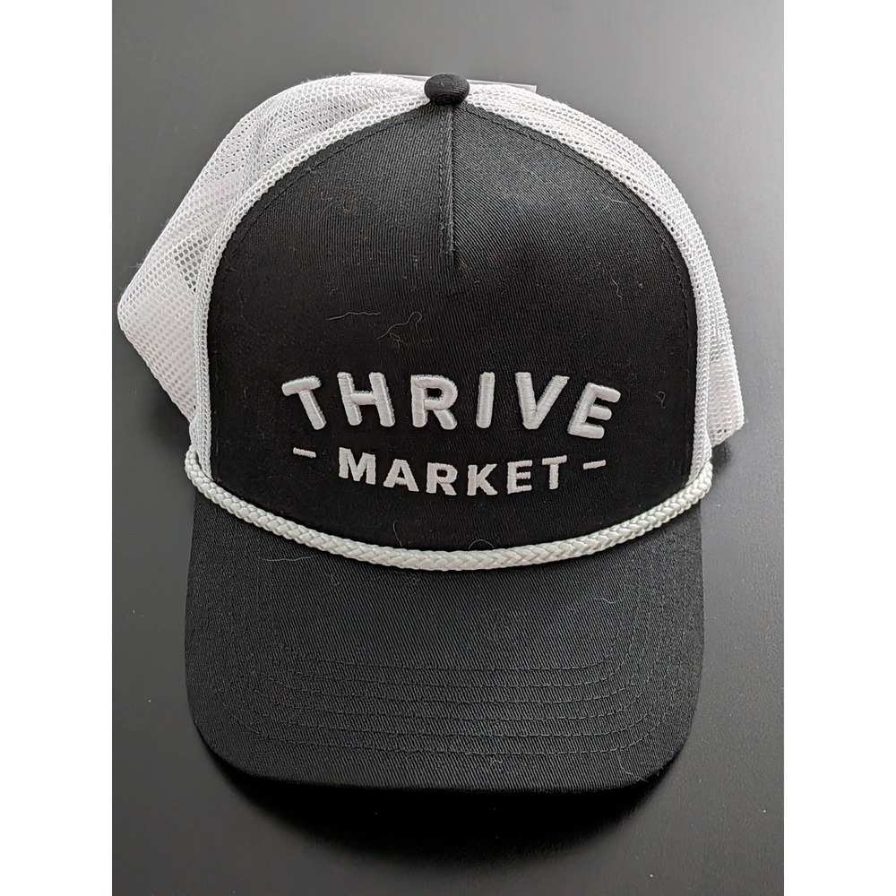 Thrive Market Cap America Snapback Trucker Hat Black‎ White OSFM NWT
